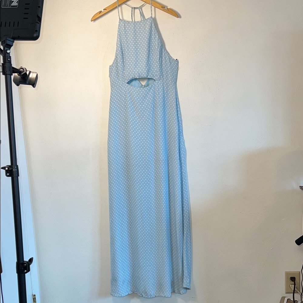 Forever 21 Light Blue Backless Polka Dot Dress
